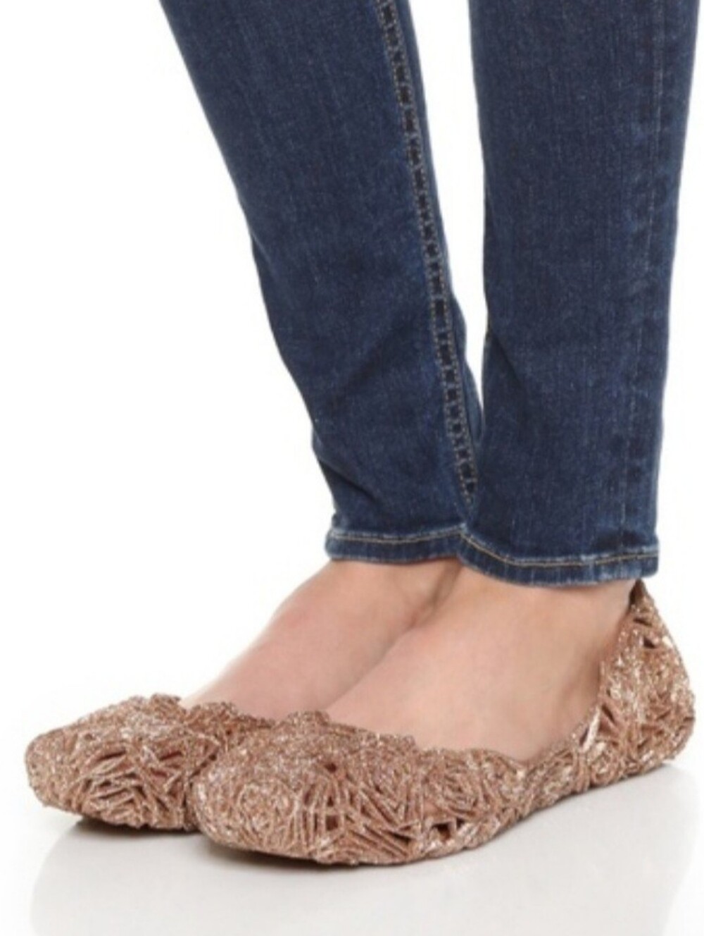 Melissa + Campana Rose Gold Glitter Fitas Jelly Ballet Flats Summer Shoes Sz 10